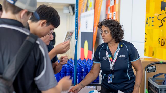 Students in the foyer talking to road safety stallholders. Picture: Supplied