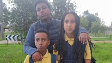 Gabriel, 13, Nardos, 10 and Estephanos, 9, Solomon. Nardos saved Estephanos's life when their Werribee house caught fire. Picture: Supplied.