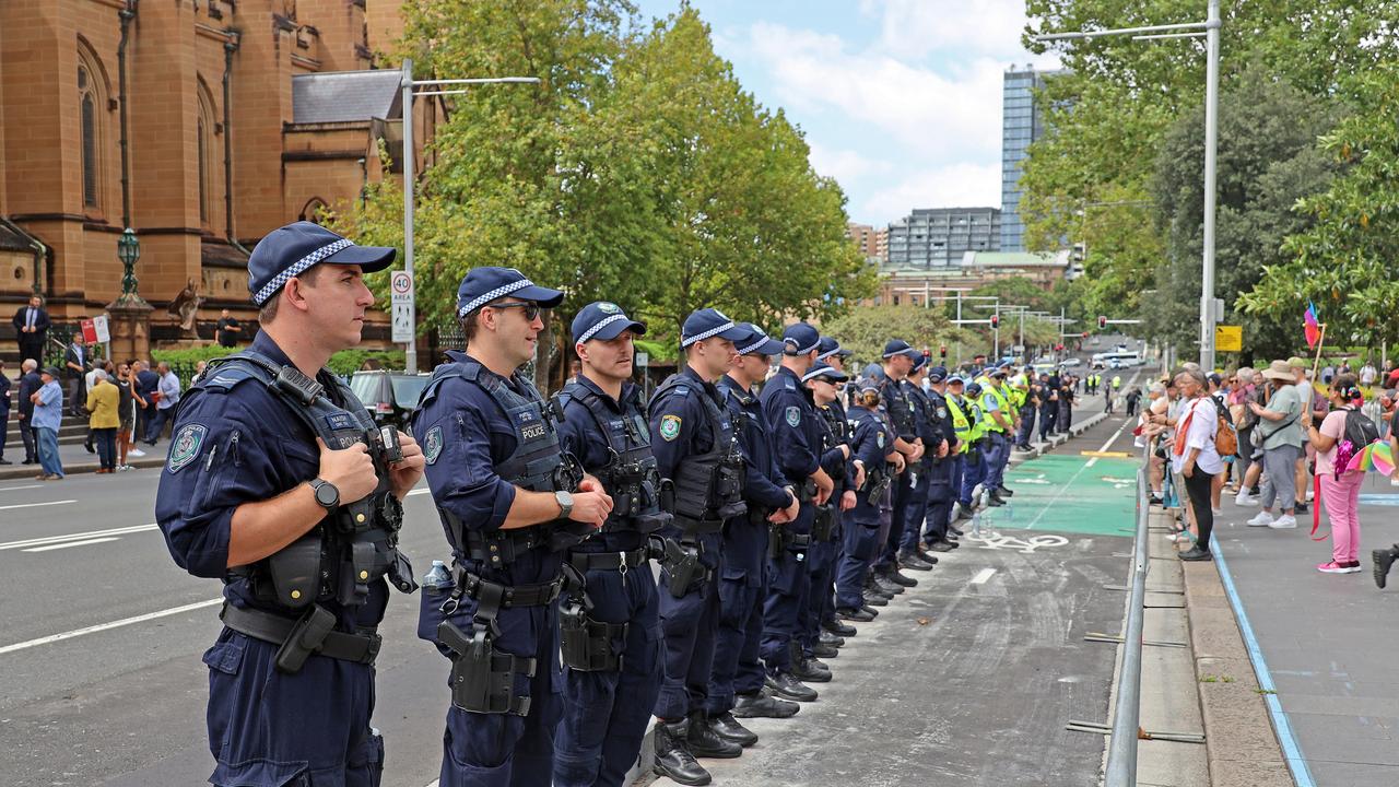 Police lined both sides of College St. Picture: NCA NewsWire / Nicholas Eagar