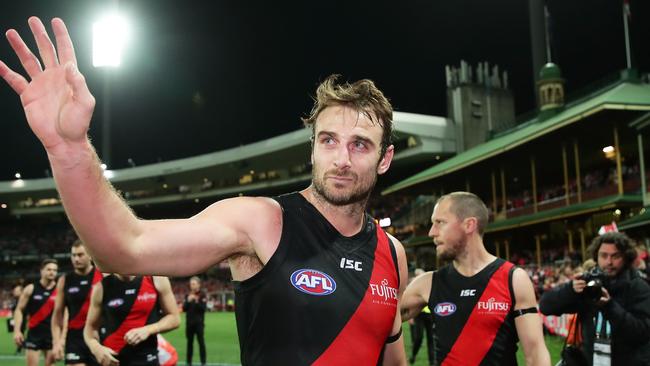 Jobe Watson leaves the field after playing his last AFL match. Picture: Matt King.