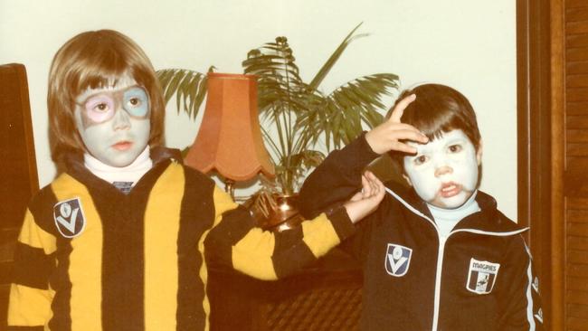 Adelaide Crows women's coach Bec Goddard and her younger brother — she was always a huge footy fan.