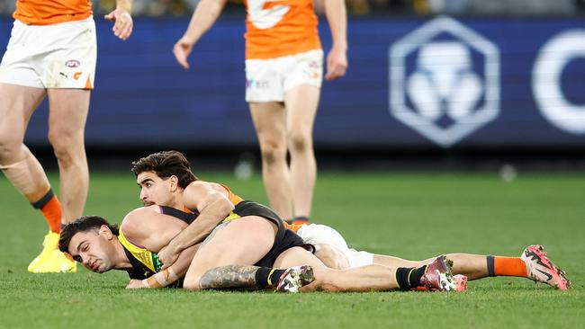 Bedford was banned for this tackle. (Photo by Michael Willson/AFL Photos via Getty Images)