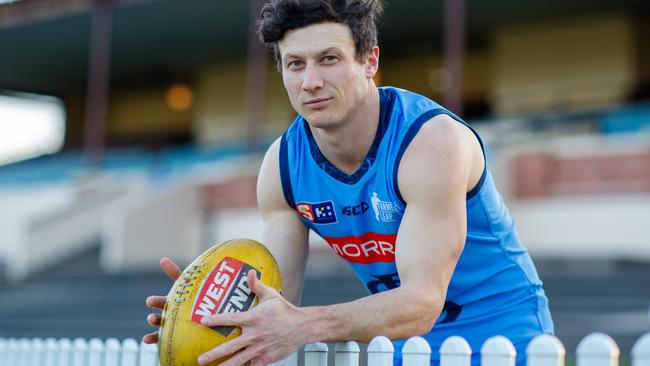 Sturt footballer James Mathews at Unley Oval ahead of this week's SANFL preliminary final against the Crows. Picture Matt Turner.