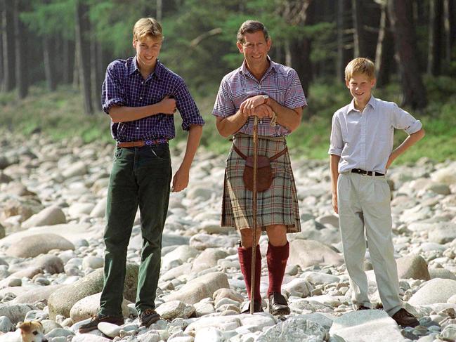 Prince William with his father and brother at Balmoral. Picture: Tim Graham