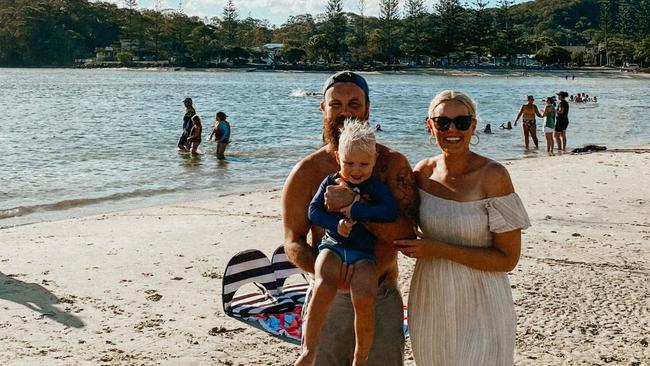 Brent Draper with his loves, wife Shonleigh, son Alfie and the beach.