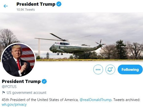 A screen shot of the @POTUS account on Twitter. Picture: Supplied