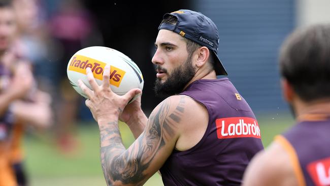 Jack Bird offloads during a training session yesterday. Picture: Dan Peled