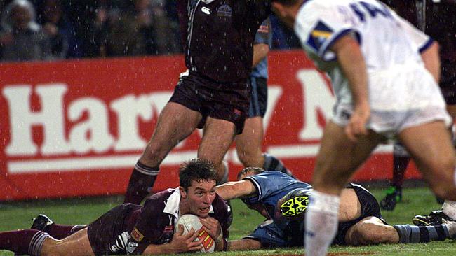 Paul Green scoring a try for Queensland in 1999. Picture: Anthony Weate