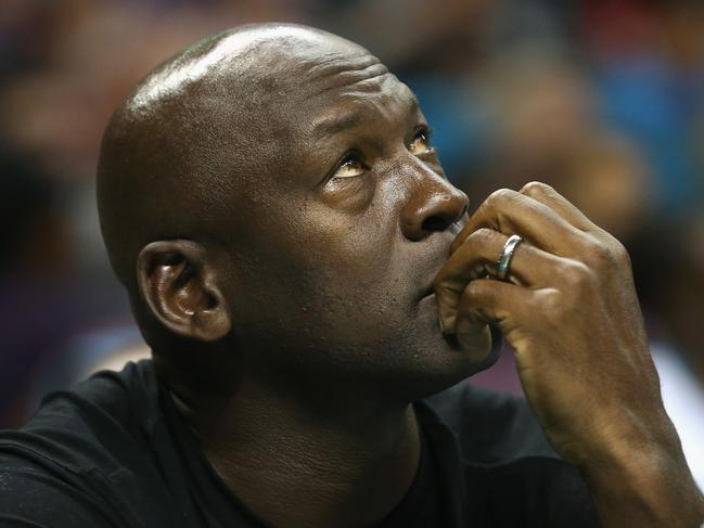 CHARLOTTE, NC - NOVEMBER 01: Owner of the Charlotte Hornets, Michael Jordan, watches on during their game against the Atlanta Hawks at Time Warner Cable Arena on November 1, 2015 in Charlotte, North Carolina. NOTE TO USER: User expressly acknowledges and agrees that, by downloading and or using this photograph, User is consenting to the terms and conditions of the Getty Images License Agreement. (Photo by Streeter Lecka/Getty Images)