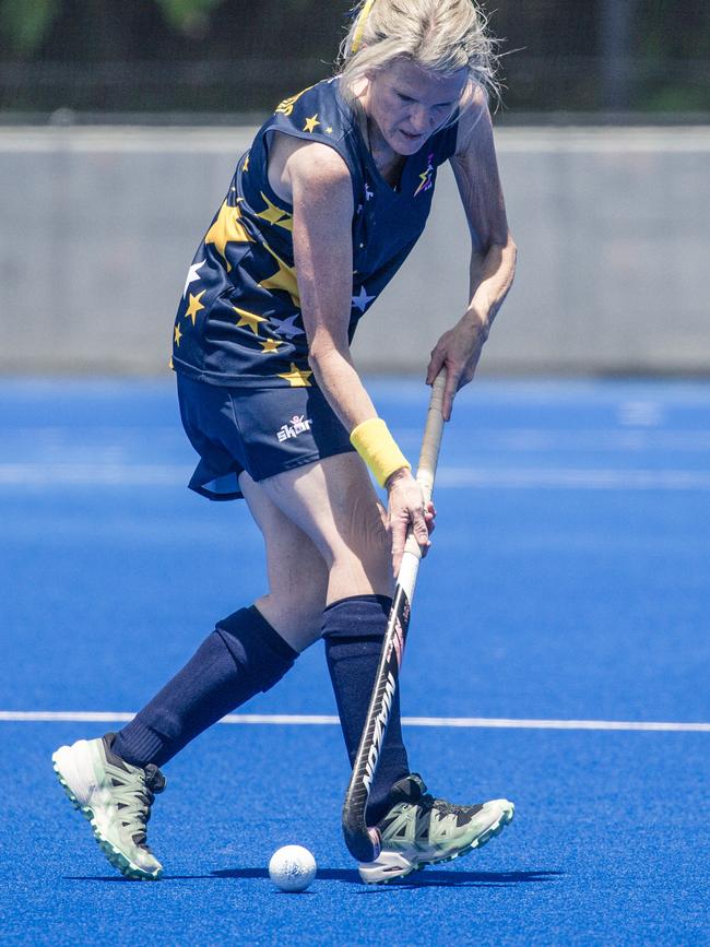 Action in the Pan Pacific Masters Games Hockey tournament. Picture: Glenn Campbell