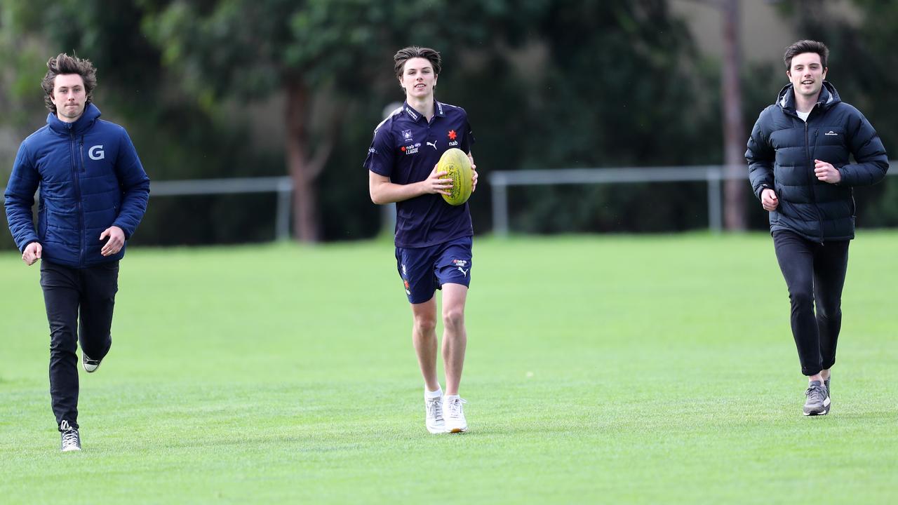 Jack, Oliver and Tom Henry training earlier this year during isolation. Picture: Glenn Ferguson