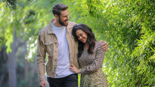 Shaun Hampson and Megan Gale at the Royal Botanic Gardens, Melbourne. Picture: Alex Coppel