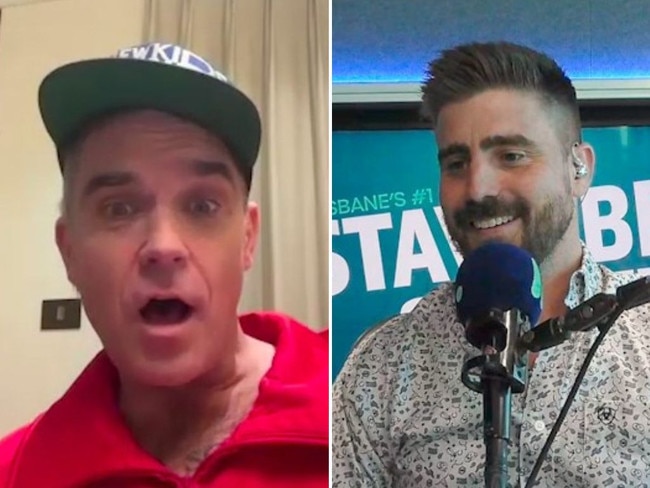 UK pop icon Robbie Williams shocked Brisbane breakfast listeners on Wednesday morning when he hijacked an interview on B105’s Stav, Abby & Matt to ruthlessly mock radio host Matty Acton’s fashion sense.