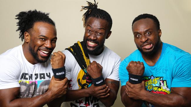 The New Day wrestling stars Kofi Kingston, Xavier Woods and Big E. Picture NCA Newswire/ Gaye Gerard