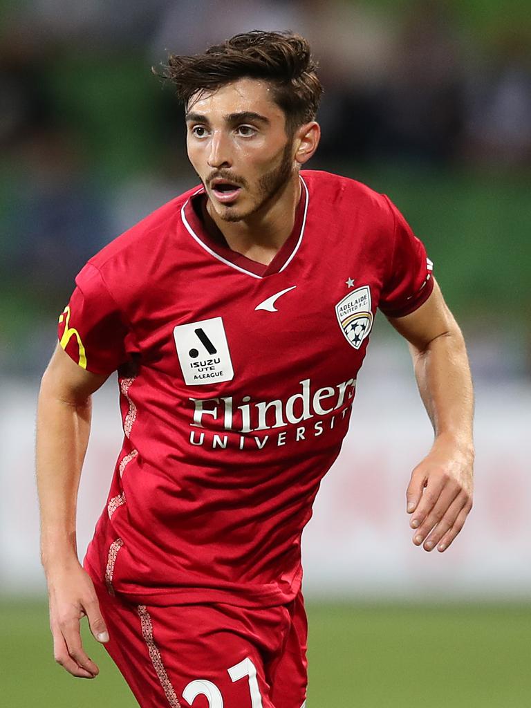 Adelaide United’s Josh Cavallo during the match against Melbourne Victory on Saturday in Melbourne. Picture: Graham Denholm/Getty