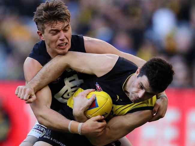 Patrick Cripps had a good battle with Richmond skipper Trent Cotchin. Pic: Michael Klein