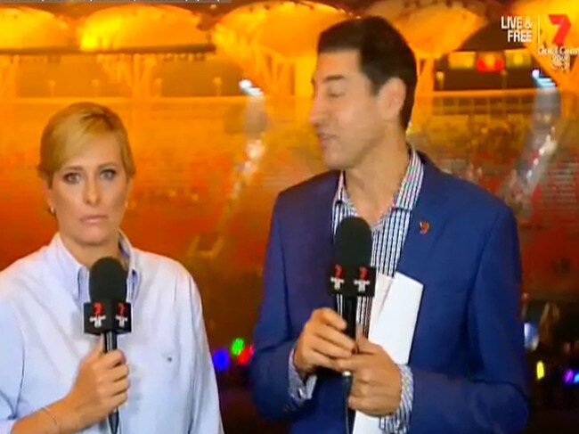 Joanna Griggs and Basil Zempilas didn’t mince their words when it came to their opinion of the closing ceremony. Picture: Channel 7