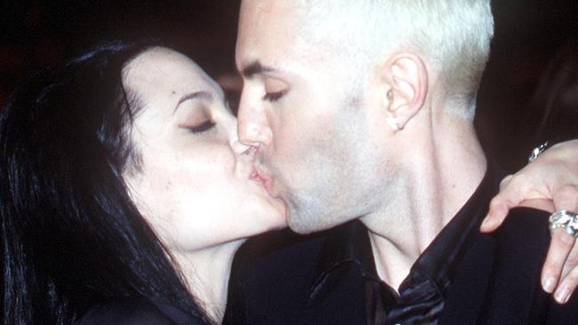 The picture that sparked more than a decade of rumours: Angelina Jolie and her brother James Haven ‘French kiss’ on the red carpet. Picture: Alec Michael/Globe Photos/australscope