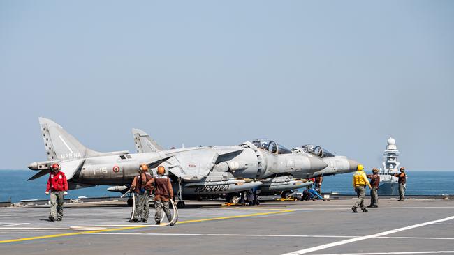 AV-8B Harriers being attended to. Picture: Pema Tamang Pakhrin