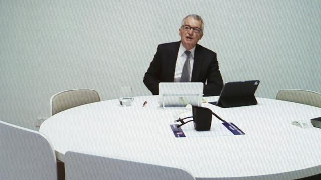 Chair of Australia Post Lucio Di Bartolomeo appears via video link during the Australia Post hearing in Canberra. Picture: Gary Ramage