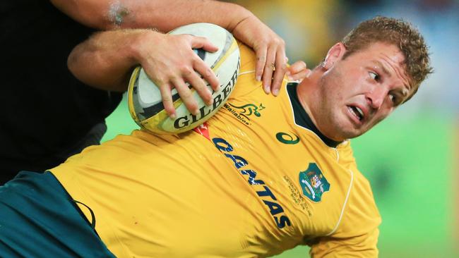 James Slipper of the Wallabies tackled during the Wallabies v All Blacks Bledisloe Cup game 1 at ANZ Stadium, Sydney Olympic Park. pic Mark Evans