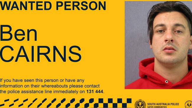 Benjamin Cairns was wanted for breaching his home detention bail. Photo: SAPOL