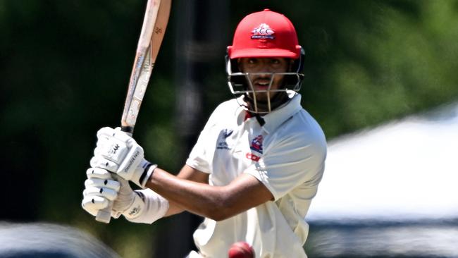 FootscrayÃs Aiman Nadeem during the Victorian Premier Cricket Footscray v Northcote cricket match at Henry Turner Reserve in Footscray, Saturday, Nov. 18, 2023. Picture: Andy Brownbill