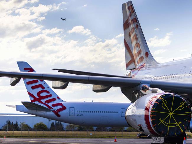 5th August 2020.Virgin Australia wide-body aircrafts are seen grounded at the Brisbane Airport.Photo: Glenn Hunt / The Australian