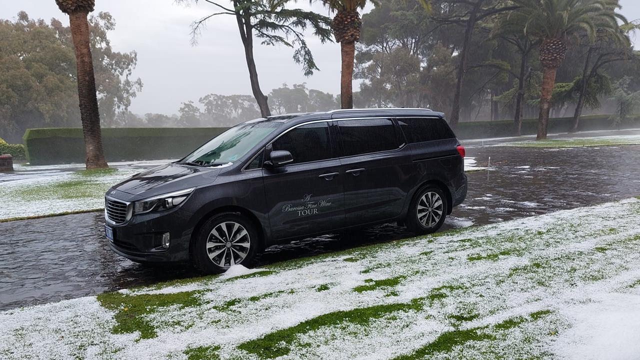 Hail at Chateau Tanunda on Thursday morning. Picture: Paula Warburton