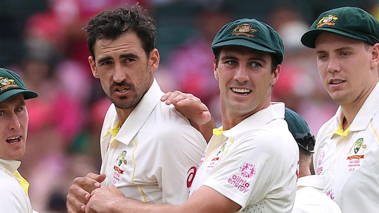 Mitchell Starc and Pat Cummins might go into the Aussie summer without any red-ball cricket under their belts. Picture: David Gray/AFP