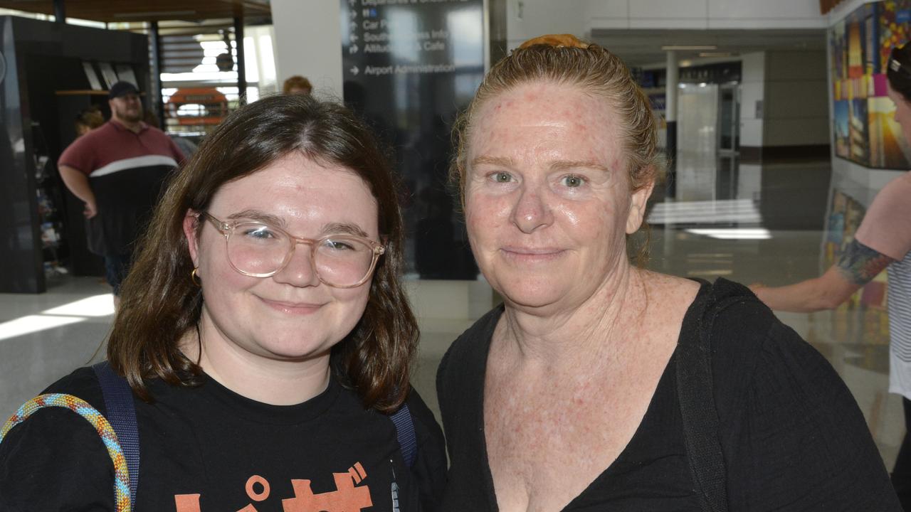 Rachael Cook (left) was on the first Bonza flight from Melbourne to Toowoomba to visit her mother Annette Mavin.