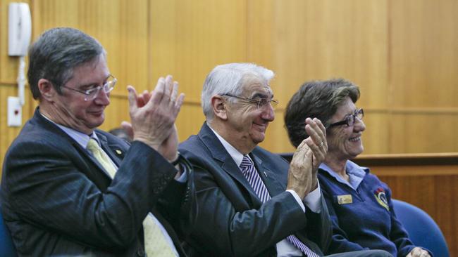 NSW Attorney General, Greg Smith, left, with Member for Lismore Thomas George, and Aboriginal Elder and Aboriginal Community Liaison Officer, NSW police, Ros Sten at the Lismore launch of the expansion for the Aboriginal Circle Sentencing Program at Lismore Court House. Picture: Jay Cronan / The Northern Star