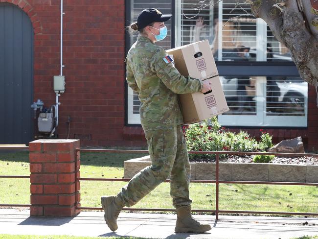 The ADF delivered food packages to people when Shepparton went through an earlier lockdown in August. Picture: NCA NewsWire / David Crosling