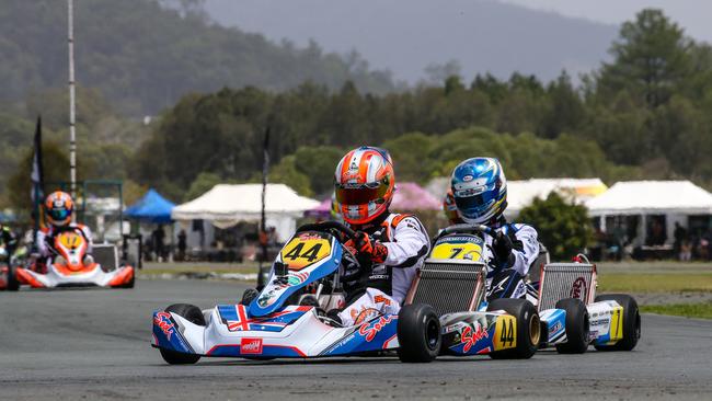 Anthony Abbasse (left, car #44) won the Race of Stars international karting event at Pimpama's Extreme Karting facility. Picture credit: Ben Roehlen/Pace Images