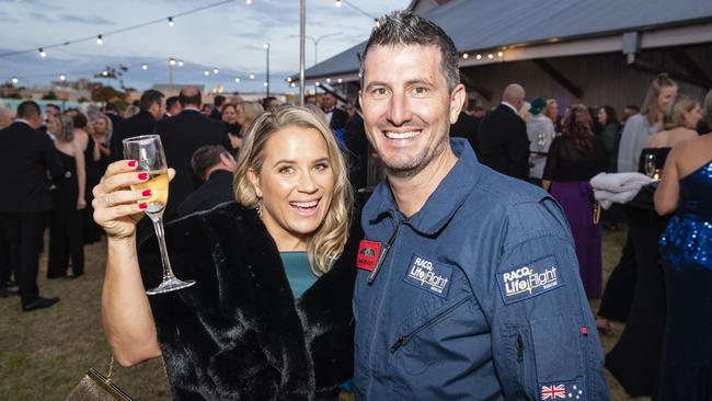 Ange Brearley with husband and LifeFlight pilot Shane Brearley at LifeFlight Toowoomba Gala at The Goods Shed, Saturday, May 6, 2023. Picture: Kevin Farmer