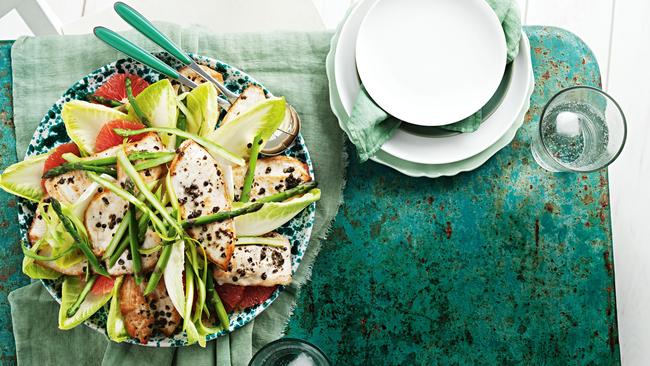 Chicken breast is ideal is salads like this green pepper chicken and grapefruit salad. Taste.com.au