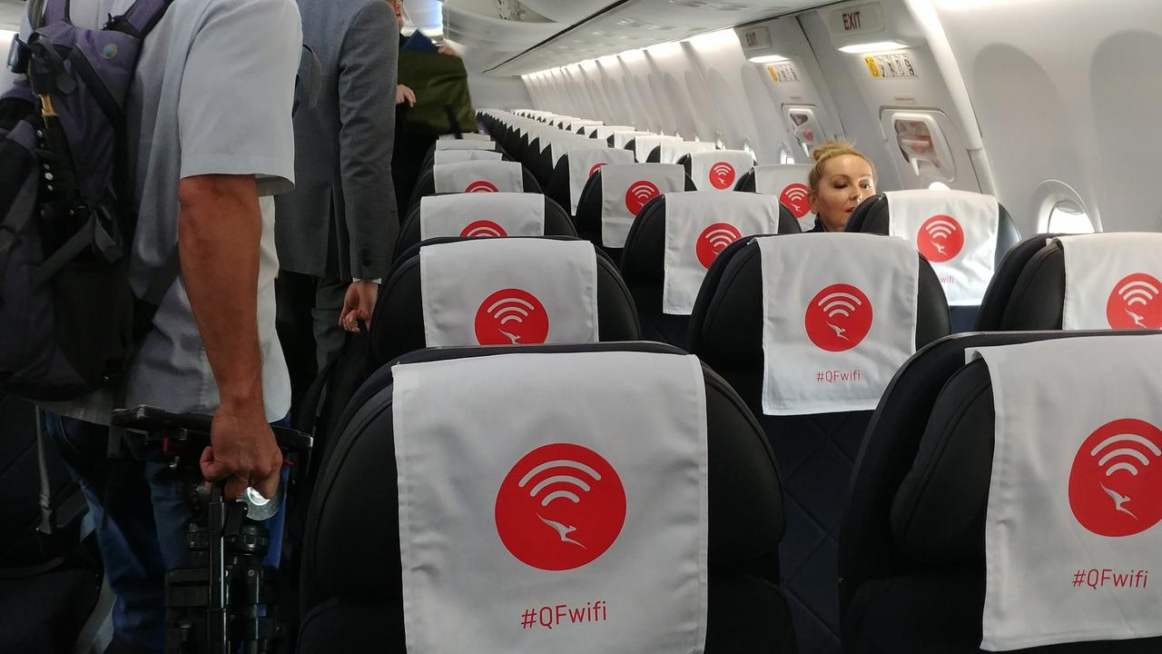 Qantas won’t offer free high-speed Wi-Fi on international routes until next year.