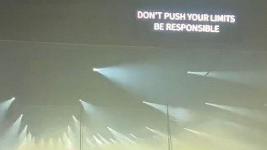 A warning screened from inside Sydney's Transmission dance festival. Picture: 2GB