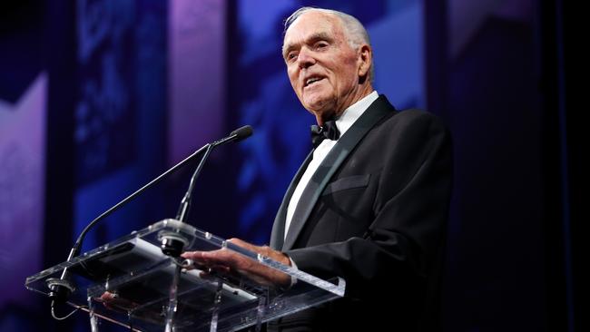 Neil Kerley addresses the 2019 Australian Football Hall of Fame Dinner. Picture: Dylan Burns/AFL Photos