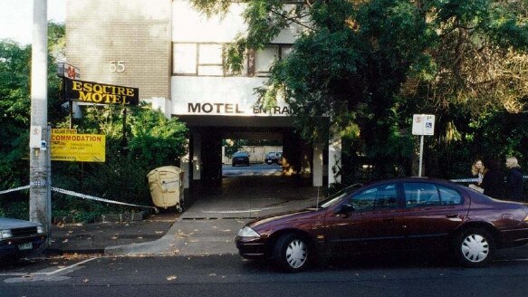 Police tape at the murder motel in 2000.