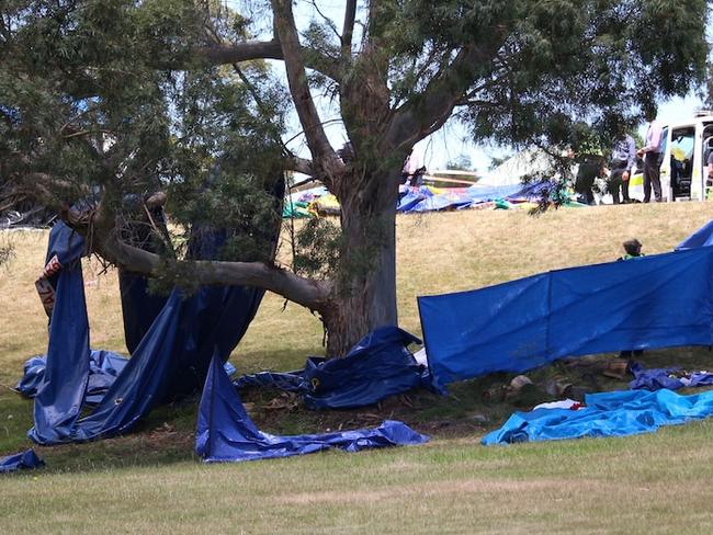 Police and emergency services are responding to a serious incident at Hillcrest Primary School in Devonport, after a wind event caused a jumping castle to lift into the air. Picture: ABC News