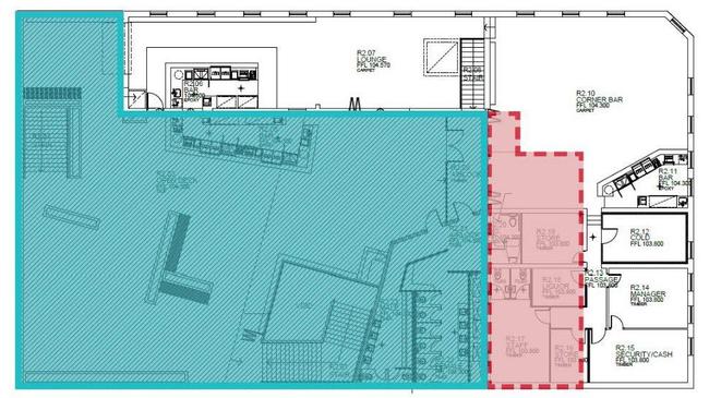 The purposed extension for demolition (red) and the approved area for demolition (green).