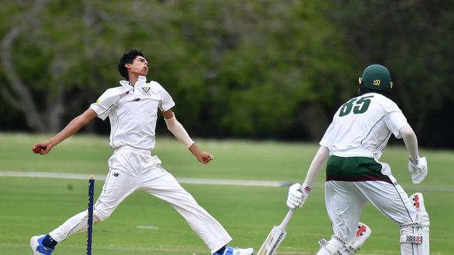 Saxon Jeh bowling in club cricket - he is now at South Brisbane. Picture, John Gass