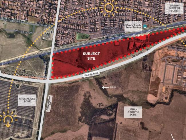 A map of the proposed athletes’ village site next to Waurn Ponds train station.