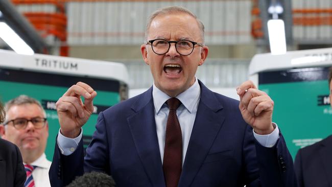 Anthony Albanese announced more details on his plan to overhaul the nation’s electricity sector, which he said would create 604,000 jobs, drive down household bills and reduce emissions by 43 per cent by 2030 Picture: Toby Zerna