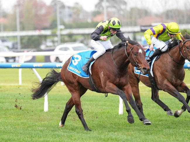 Interest Point ridden by Jamie Mott wins the Dexion Victoria Handicap at Caulfield Racecourse on June 01, 2024 in Caulfield, Australia. (Photo by Scott Barbour/Racing Photos via Getty Images)