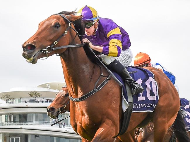 Poifect ridden by Michael Dee wins the Colonel Sybil Irving MBE at Flemington Racecourse on April 25, 2024 in Flemington, Australia. (Photo by Reg Ryan/Racing Photos via Getty Images)