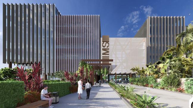 A rendered image of Integrated Medical Services' (IMS) new Cairns private hospital, to built on land owned by JCU at the Far North Health Innovation Precinct. Picture: Peddle Thorp Architects.