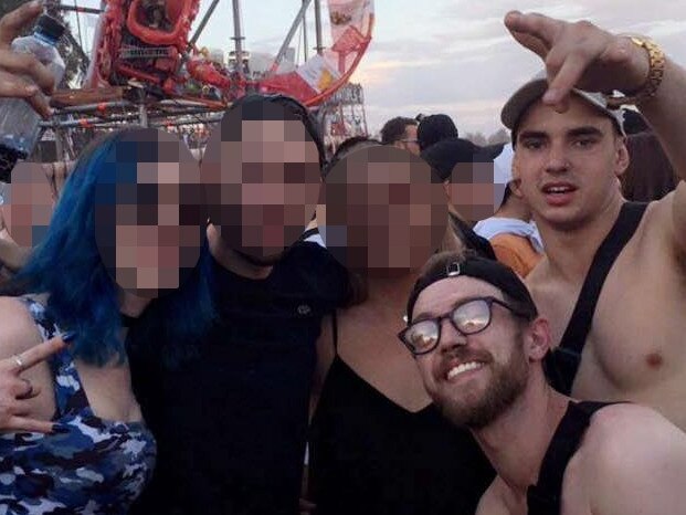 Liam (glasses) and Flame (top right) at a music festival. Picture: Instagram