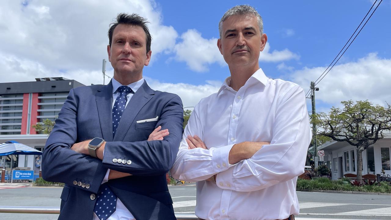 Police Minister Dan Purdie and Burleigh MP Hermann Vorster in the lead up to the 2024 state poll announced a multimillion-dollar community safety package for the suburb. Picture: Charlton Hart.